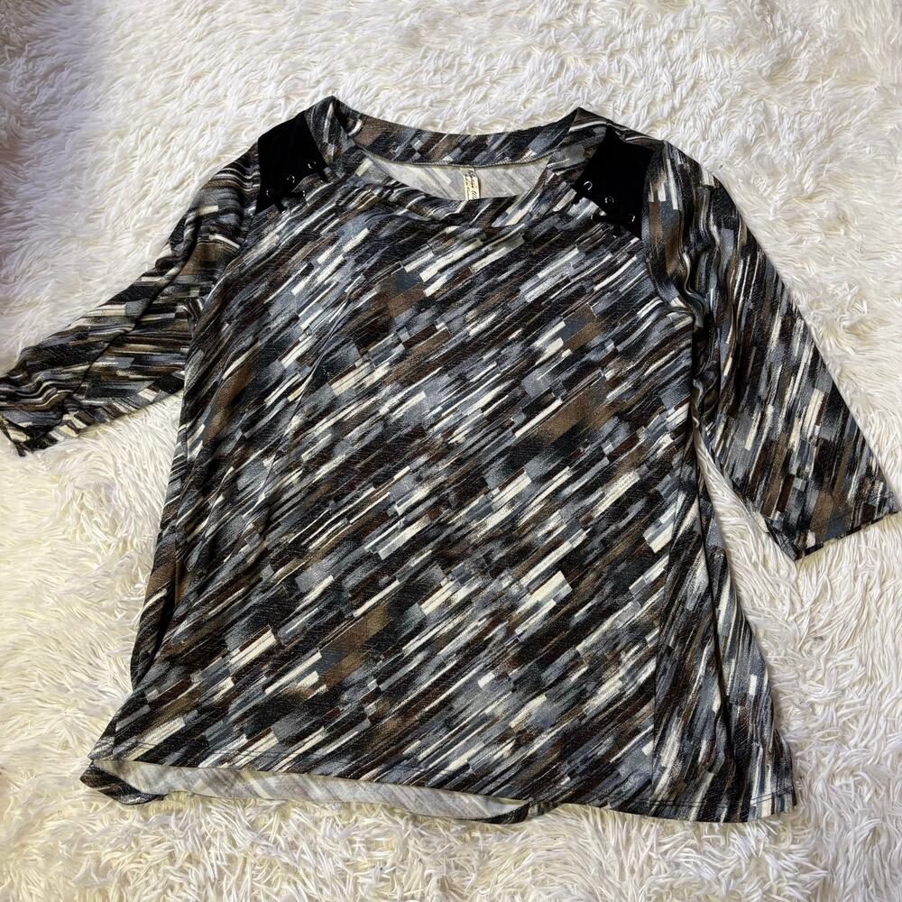 Perseption womens Abstract block 3/4 sleeve brown XL